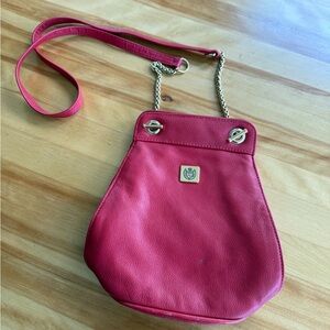 Liz Claiborne Red Leather Crossbody Bag with Gold Chain Accent